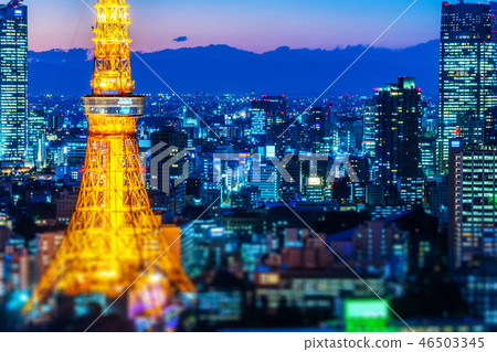 night view of tokyo station with tilt shift 46503345