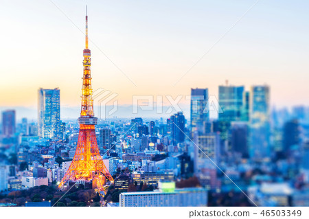 night view of tokyo station with tilt shift 46503349