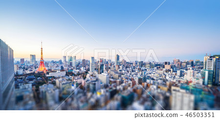 night view of tokyo station with tilt shift 46503351
