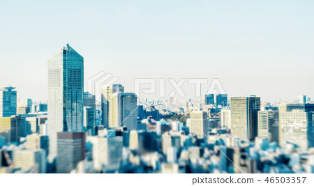 tokyo skyline aerial view with tilt shift effect 46503357