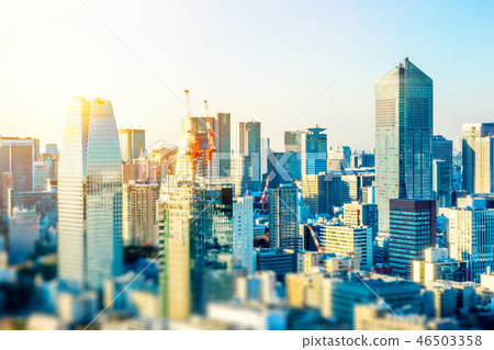 tokyo skyline aerial view with tilt shift effect 46503358