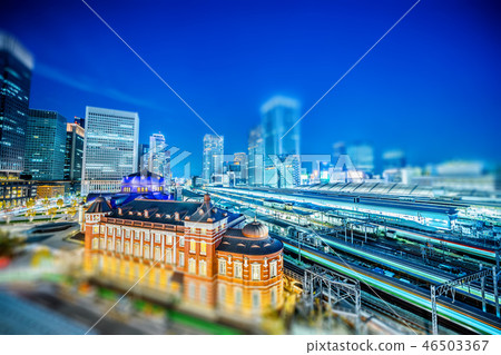night view of tokyo station with tilt shift night view of tokyo station with tilt shift 46503367