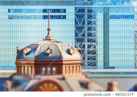 tokyo station aerial view with tilt shift effect 46503377