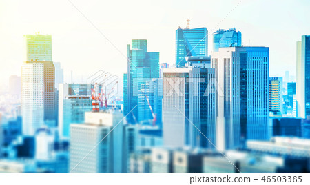 tokyo skyline aerial view with tilt shift effect 46503385