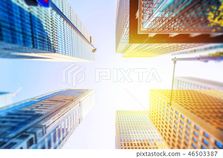 looking up view of city skyline, tilt shift effect 46503387
