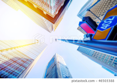 looking up view of city skyline, tilt shift effect 46503388