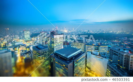 tokyo skyline aerial view with tilt shift effect 46503391