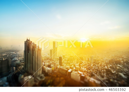 tokyo skyline aerial view with tilt shift effect 46503392