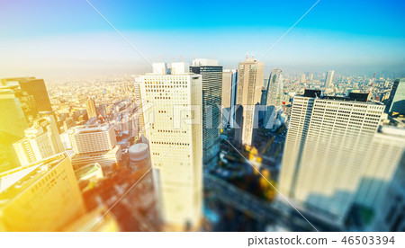 tokyo skyline aerial view with tilt shift effect 46503394