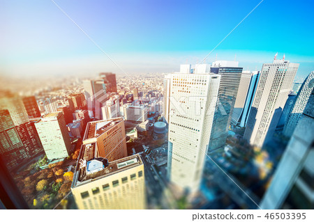 tokyo skyline aerial view with tilt shift effect 46503395