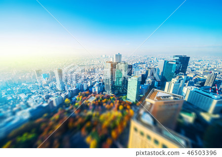 tokyo skyline aerial view with tilt shift effect 46503396