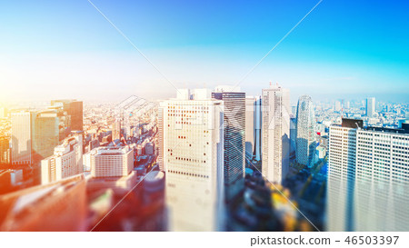 tokyo skyline aerial view with tilt shift effect 46503397