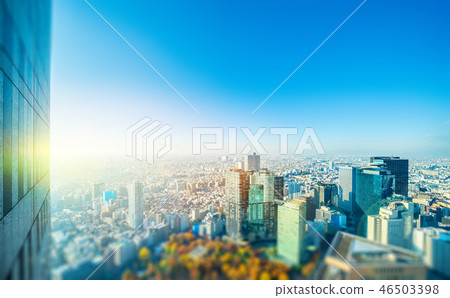 tokyo skyline aerial view with tilt shift effect 46503398