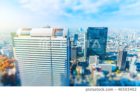 tokyo skyline aerial view with tilt shift effect 46503402