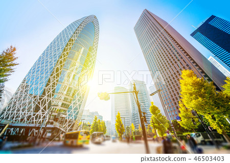 looking up view of city skyline, tilt shift effect 46503403