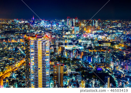 city skyline night view in bunkyo, Tokyo, Japan 46503419