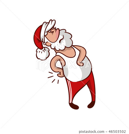 Santa Claus suffering from pain in back. Sports injury. Old man with white beard. Cartoon vector