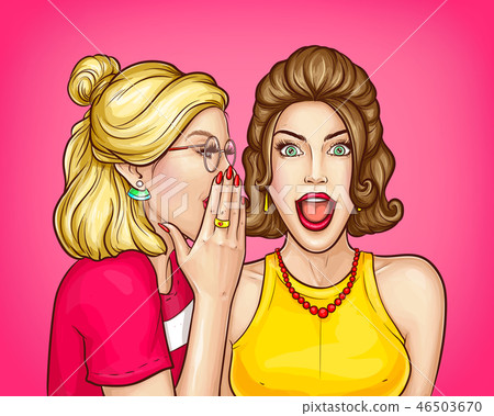 Woman telling big secret to friend vector 46503670
