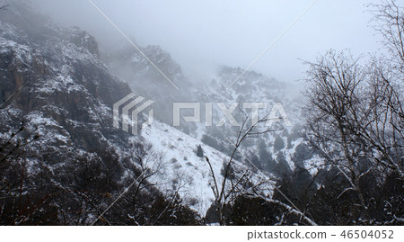 Mountain landscape in winter in a storm 46504052