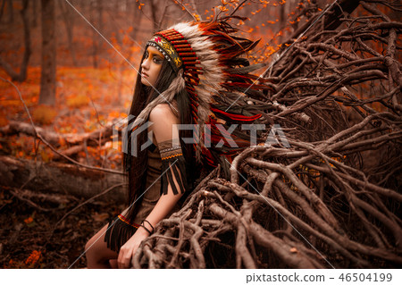 Native american. Indian woman in traditional dress Native american. Indian woman in traditional dress 46504199