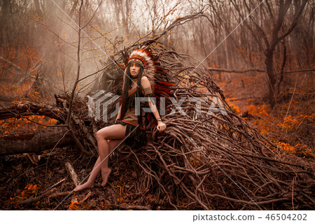 Native american. Indian woman in traditional dress Native american. Indian woman in traditional dress 46504202