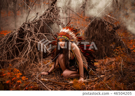 Native american. Indian woman in traditional dress Native american. Indian woman in traditional dress 46504205