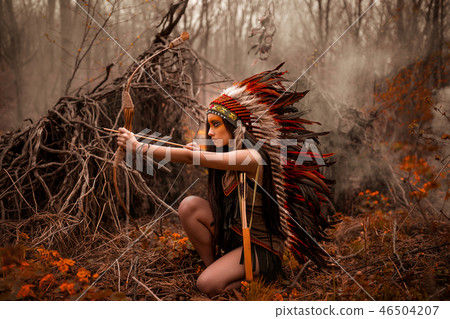Native american. Indian woman in traditional dress Native american. Indian woman in traditional dress 46504207