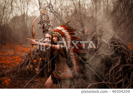 Native american. Indian woman in traditional dress Native american. Indian woman in traditional dress 46504209