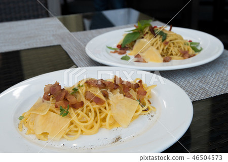 Homemade Hot Spicy Beacon spaghetti ham cheese Homemade Hot Spicy Beacon spaghetti ham cheese 46504573