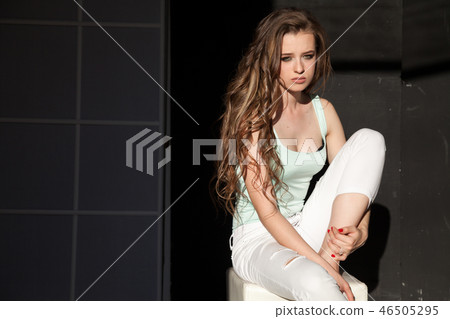 stylish portrait of beautiful fashionable woman brunette stylish portrait of beautiful fashionable woman brunette 46505295