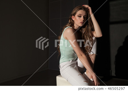 stylish portrait of beautiful fashionable woman brunette stylish portrait of beautiful fashionable woman brunette 46505297