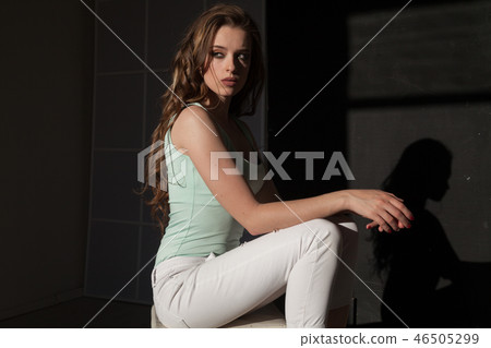 stylish portrait of beautiful fashionable woman brunette stylish portrait of beautiful fashionable woman brunette 46505299