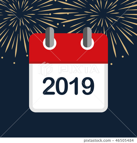 red calendar 2019 new year firework background 46505484