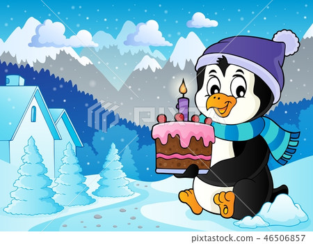 Penguin holding cake theme image 3 Penguin holding cake theme image 3 46506857