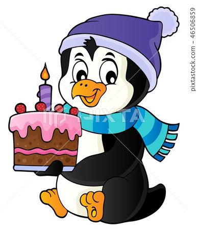 Penguin holding cake theme image 1 46506859