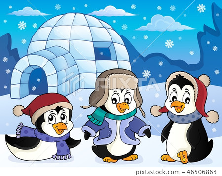 插图素材: igloo with penguins theme 4