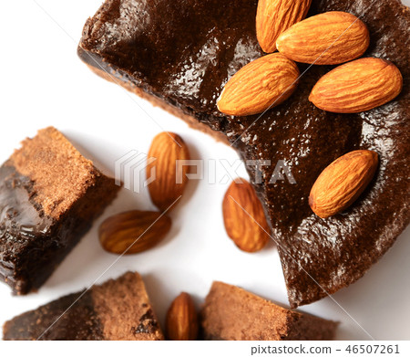 Сhocolate cake on a white background. 46507261