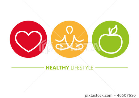 healthy lifestyle icons heart yoga and apple 46507650
