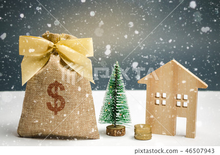 Wooden house and Christmas tree Wooden house and Christmas tree 46507943