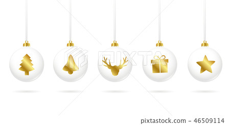 white christmas balls with golden decoration 46509114
