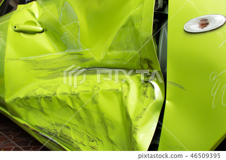 background of damaged green door of car background of damaged green door of car 46509395