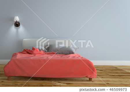 red bed, wooden floor 3d rendering red bed, wooden floor 3d rendering 46509973