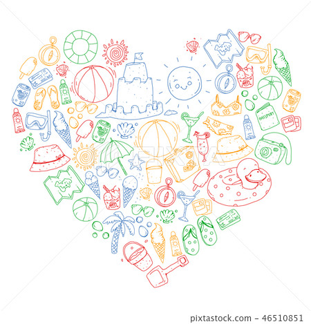 Beach and travel. Vector icons with summer vacation elements. 46510851