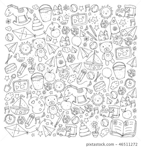 Kindergarten Vector seamless pattern with toys and items for education. Kindergarten Vector seamless pattern with toys and items for education. 46511272