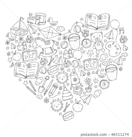 Kindergarten Vector seamless pattern with toys and items for education. Kindergarten Vector seamless pattern with toys and items for education. 46511274