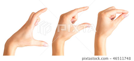 Set of woman hands holding something with two fingers Set of woman hands holding something with two fingers 46511748