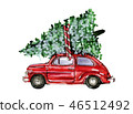 Watercolor sketch of red car with a Christmas tree 46512492