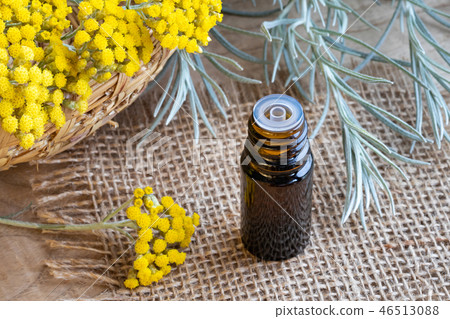 A bottle of helichrysum essential oil A bottle of helichrysum essential oil 46513088