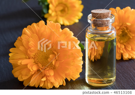 A bottle of calendula essential oil A bottle of calendula essential oil 46513108