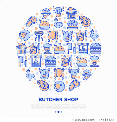Butcher shop concept in circle with thin line icon 46513188